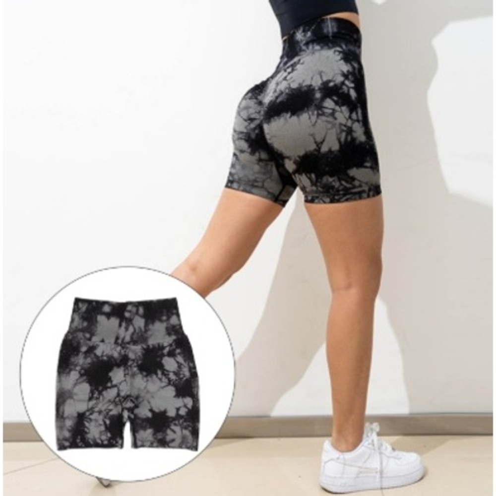 Grey Black Tie Dye Butt left Seamless High Waisted Biker Shorts Women Size M